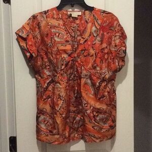 Michael Kors shirt sz large petit orange green brown short sleeve